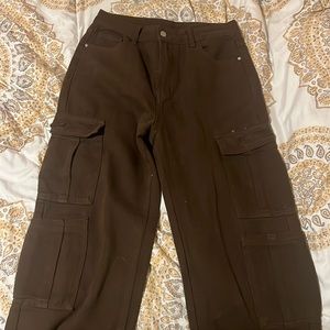 Dark Brown Wide Leg Cargo Jeans